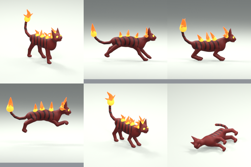 A dark red cat with flames