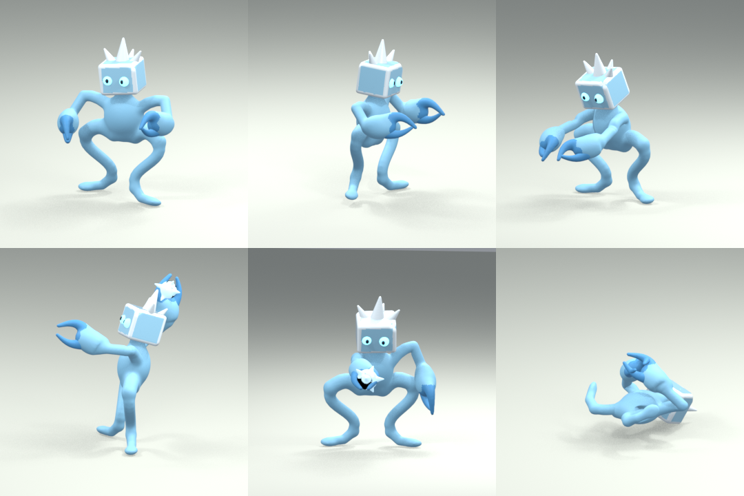 A light blue creature with crab claws and a block of ice for a head