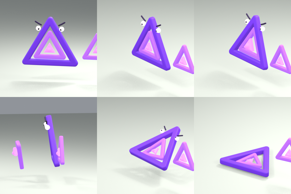 A floating purple triangle