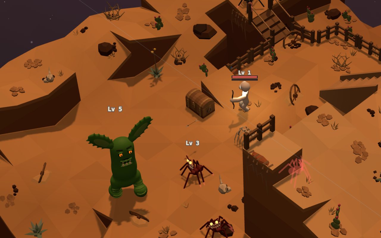 The hero with a bow; an arrow flies towards a big green Stunder